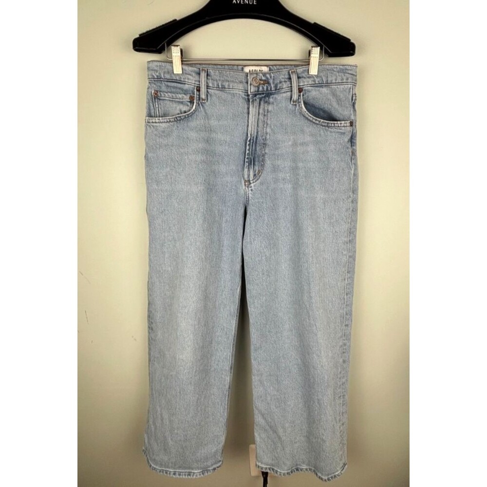 AGOLDE Ren Womens Size 30 Wide Leg High Rise Zip Jeans Blue Light Wash Denim